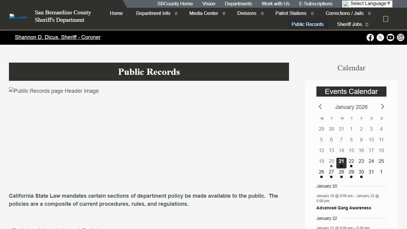 Public Records – San Bernardino County Sheriff's Department